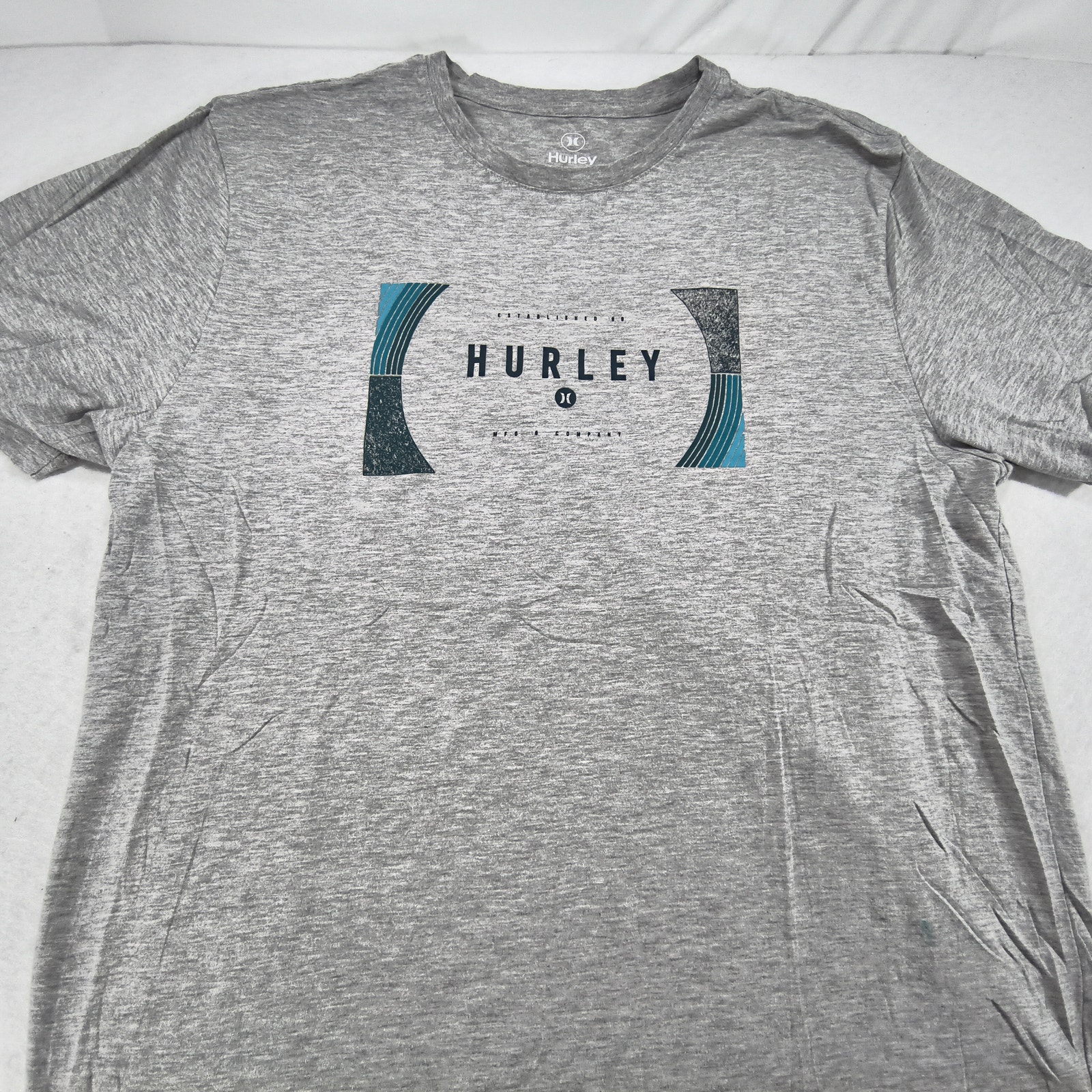Hurley Casual Crew Neck Short Sleeve Graphic T-Shirt Mens Size Large L Gray Blue